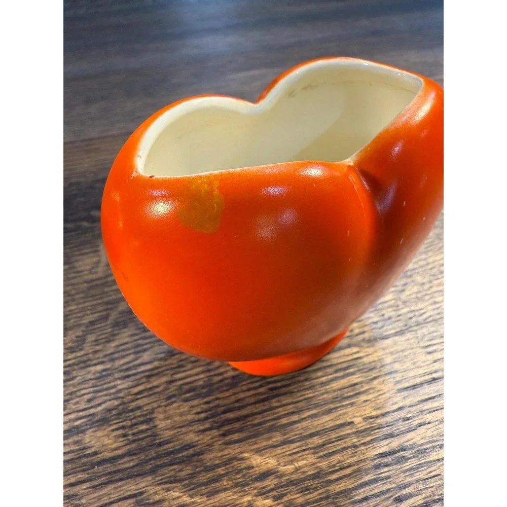 1930s Vintage Orange Heart Vase & Mini Ball Pitcher Set – Retro‎ Ceramic Pottery